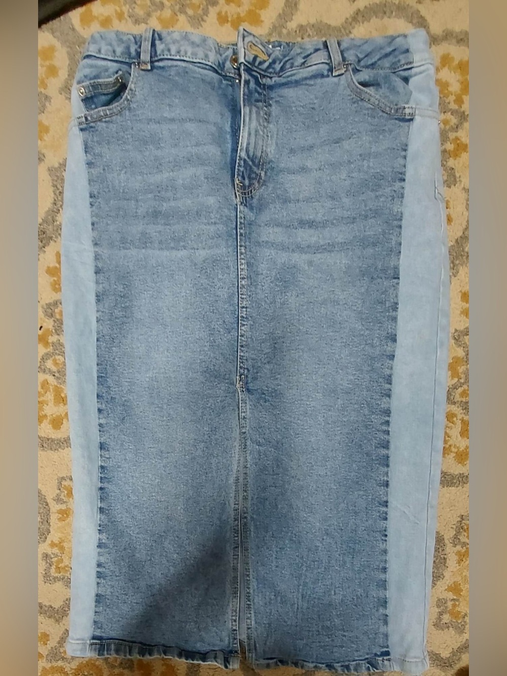 Suzy Shier denim midi pencil skirt